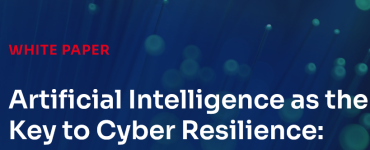 Cover image of an eco white paper titled “Artificial Intelligence as the Key to Cyber Resilience”, featuring abstract blue digital light trails and network-like elements on a dark blue background.